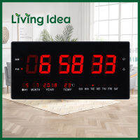 Living idea นาฬิกา LED แขวนผนัง ขนาด 49X22X3CM รุ่น 5020 นาฬิกาดิจิตอล ไฟสีแดง – ตัวเรือนสีดำ ขอบเงิน มีปลุก