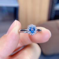 New Luxurious Atmosphere Womens 925 Silver Pure Natural Sapphire Ring Engagement Party Gift Jewelry