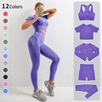 【YD】 2/5Piece Seamless womens Waist Tight Sportswear Gym Sleeve Crop Top Leggings