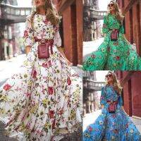 jkk 2023 A-line Floral Print Waist Boho Bodycon Dresses for Streetwear Size 3XL