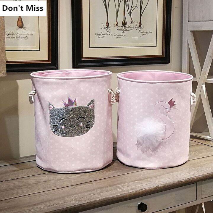 pink-color-folding-laundry-basket-for-dirty-clothes-cartoon-cat-swan-kid-toys-holder-basket-storage-bag-container-laundry-basket