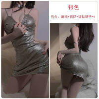 2023 Hot Underwear Night Club Style Halter Metal Chain Sexy Cutout Slim-Fit Sheath Queen Nightdress Loungewear Suit 3683