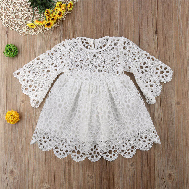 mother-daughter-lace-women-dress-baby-girl-mini-dress-party-clothes-round-neck-34-sleeves-with-ruffles-family-matching-clothes