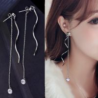 [COD] Qiaolanxuan S-shaped wavy tassel hanging earrings womens long section diamond zircon ear wire temperament sweet and Korea wholesale