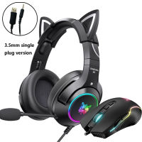 RGB Gaming Headset, 7.1 Stereo Noise Reduction Pink USB Wired Headphones+6400 DPI Game Mouse, For Cute Girl, PS4Xbox One