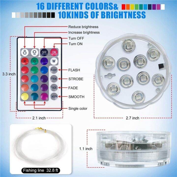 10แอลอีดีอาร์จีบีไฟ-led-ใต้น้ำใต้น้ำไฟกลางคืนกลางแจ้งสระว่ายน้ำแสงแสงสีชาแจกันบ่อตกแต่งงานปาร์ตี้งานแต่งงาน