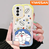 YIWESAN เคสปลอกสำหรับ Samsung กาแลคซี A13 A13 5G เคส A14 A04s การ์ตูนโดราเอมอนดีไซน์ใหม่เนื้อครีมขอบเป็นคลื่นเคสโทรศัพท์โปร่งใสกรอบซิลิโคนนิ่มกันกระแทกป้องกันเลนส์กล้องเคสใส