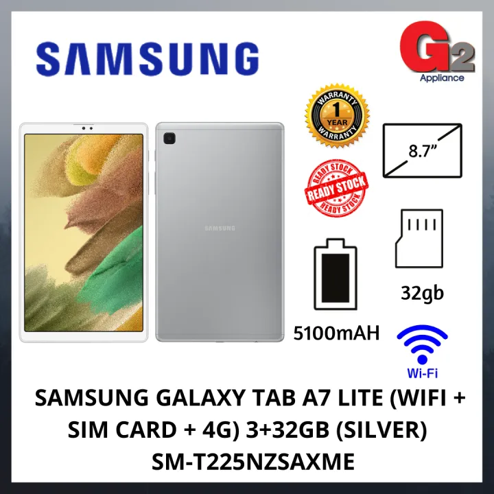 SAMSUNG GALAXY TAB A7 LITE (WIFI + SIM CARD + 4G) 3+32GB SM-T225NZAAXME / SM-T225NZSAXME [SAMSUNG WARRANTY MALAYSIA]