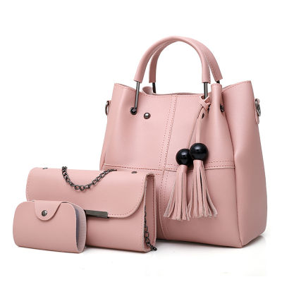 Womens Bag 2023 New Korean Style Pure Color Bucket Bag Three-Piece Set Mother And Child Bag Large Capacity Shoulder Crossbody Hand Bag 2023