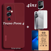 4in1สำหรับ Tecno Pova 4เคสนิ่มสำหรับเด็กเคสมือถือกันกระแทกดวงตานางฟ้า Tecno Pova 5เคสโทรศัพท์ + ฟิล์มป้องกันเซรามิก + ฟิล์มเลนส์ + ฟิล์มด้านหลัง