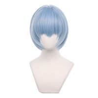 วิกผมคอสเพลย์อะนิเมะ Rei Ayanami EVA ทนความร้อนได้สีฟ้าสำหรับผู้หญิงวิกผมคอสเพลย์วิกผมสังเคราะห์ฮาโลวีน (วิกผมคอสเพลย์)