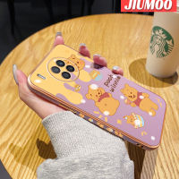 เคส JIUMOO สำหรับ Huawei Nova 8i Honor 50 Lite เคสการ์ตูนวินนี่ขอบช้อนส้อมมีดหมีพูห์ดีไซน์ใหม่สี่เหลี่ยมบางเคสมือถือลายชุบบางกล้องฝาปิดเลนส์เต็มรูปแบบปกป้องเคสนิ่มกันกระแทก