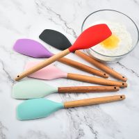 ✓๑☽ Large Wooden Handle Fondant Cake Spatula Silicone Cream Butter Baking Scraper Kitchen Biscuit Pastry Blenders Batter Flour Mixer