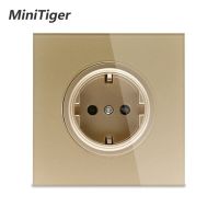 【On Sale】 CRAZY DEAL mall Minitiger 2019มาถึงแผงกระจกคริสตัล16A EU Standard Wall Socket Outlet Grounded With Child Protective Lock