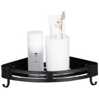 ۞◊ Bathroom Shelf Organizer Shower Storage Rack Black Corner Shelves Wall Mounted Aluminum Toilet Shampoo Holder No Drill