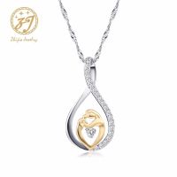 Zhijia Mother Baby Charm Pendant Necklaces Mom Daughter Son Family Love Micro Pave Zircon Copper Necklace For Birthday