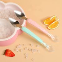 Utensils Stainless Steel Children Puree Spoon Double Ended Infant Fruit Mud Spoon Silicone Soft Spoon Feeding Tools Bowl Fork Spoon Sets