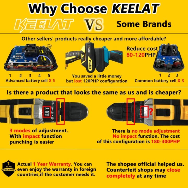 KEELAT Cordless Drill portable Electric impact with hammer Barena ...