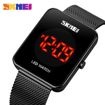 SKMEI Led Light Digital Watch Fashion Sport Mens Watches Mesh Belt Business Wristwatch Calendar 5Bar Waterproof Clock Male Hour