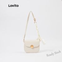 【Ready Stock】 ✵✖ C23 Lovito Casual Plain Flap Round Metal Buckle Square Bags for Women L244BA06 (Off White/Black/Light Yellow)