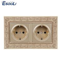 Esooli 16A Double EU Standard Power Socket 4D Embossing Retro Zinc Alloy Panel 16A Electrical Outlet 146x86 Type