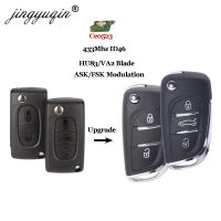 Jingyuqin รีโมกุญแจแบบพลิกดัดแปลง CE0523 433Mhz Fob สำหรับเปอโยต์307 407 607 HU83/ VA2ใบมีด2/3BTN กุญแจรถถามชิป ID46