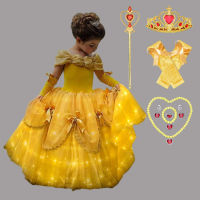 Light Up Princess Ball Gown สำหรับสาวแฟนซี Beauty And The Beast Belle เครื่องแต่งกายเด็กวันเกิดชุดคอสเพลย์ชุด...