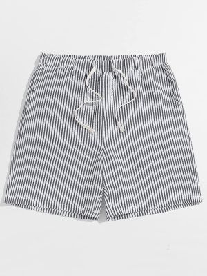 MABIBI Mens Shorts Men Tie Waist Striped Print Shorts Shorts for Men (Color : Blue and White, Size : XX-Large)