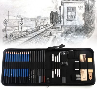 40pcsset Graphite Sketch Pencils Set Complete Drawing Kit Includes Charcoals Pass Zippered Carry Case for students children