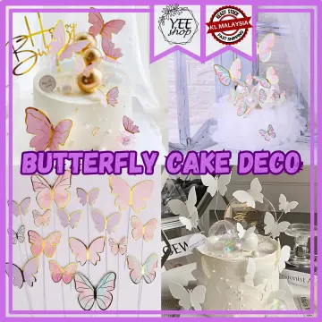 12pcs Metal Texture Gold Artificial Butterfly Cake Topper Cake Decoration  Simulation Butterflies Wedding Crafts Party Decoration