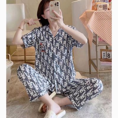 Terno ชุดนอนสตรี Pambahay,ชุดนอนสตรีแบบเกาหลี2022ใหม่ชุดนอนสตรีสำหรับผู้ใหญ่เครื่องเรือนแขนเสื้อสั้นเสื้อสูทคอกว้างชุดนอน