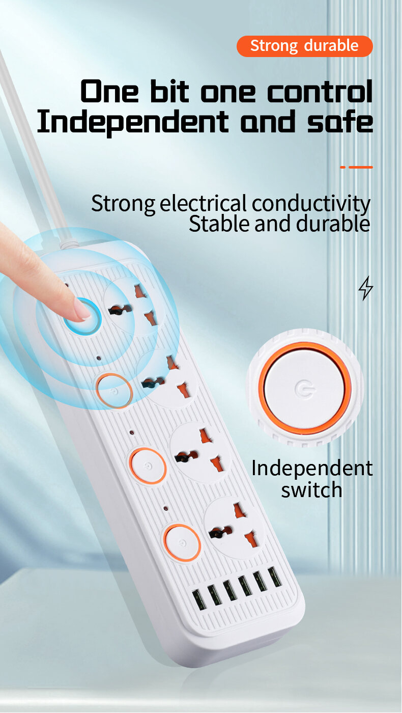 [Local Stock] 3000W Power Strip 6 USB QC3.0 Ports Fast Charging UK Extension Wire 5 ports Power Socket UK PLUG Power Extension With 2Meter 5Meter