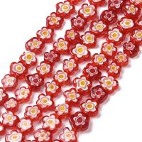 1Strand  Handmade Millefiori Glass Bead Strands Flower Red 10x2.6mm Hole: 1mm about 42pcs/strand 15.75 inch(40cm)