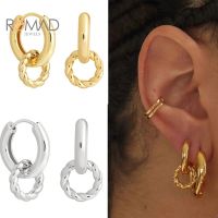 ROMAD Geometric Two Round Circle Pendant Gold Earrings Vintage Thick Link Huggie Earrings For Women Jewelry Oorbellen