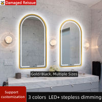 kingdom ห้องน้ำสมาร์ท LED โค้งกระจกบุคลิกภาพกระจก3สีแสง Stepless ลดแสงกระจกกระจกแต่งตัวกระจกแต่งหน้า LED ความงามกระจกแสงกระจกตกแต่งห้องน้ำ LED กระจกติดผนังกระจก