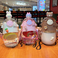 【cw】Cute three-dimensional bear rabbit cartoon childrens plastic straw pot belly cup portable straw cup student kettle 【hot】