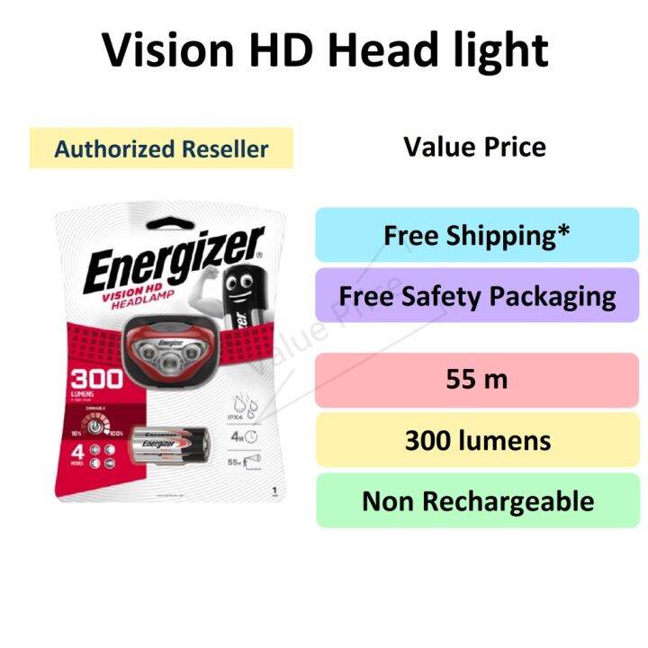[GENUINE] ENERGIZER Torch light 300 Lumens headlamp headlight Vision HD