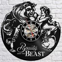 Beauty and Beast Wall Clock Modern Design 3D Decorative Vinyl Record Hanging Clocks Cartoon Wall Watch Home Decor Silent