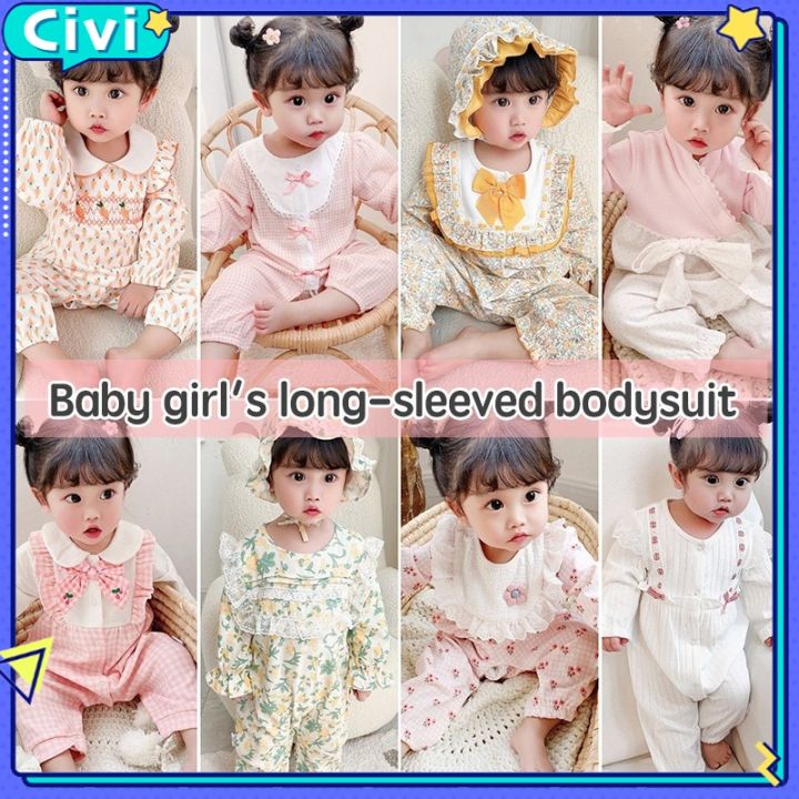 ชุดบอดี้สูทสําหรับเด็กทารกผู้หญิงแขนยาวลายดอกไม้-onesies-cv-897