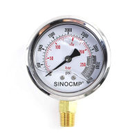 SINOCMP 2.5" Dial Size Glycerin Liquid Filled Hydraulic Pressure Gauge 0-4000 Psi/KPa, Stainless Steel Case, Brass Internals, 1/4" NPT Bottom Mount