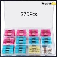 JINGWEI 270Pcs กันน้ำกันน้ำได้ ขั้วต่อปลายท่อหด 26-10 AWG ฉนวนกันความร้อน ขั้วก้นขั้ว พร้อมกล่องเก็บของ เกรดทางทะเล ชุดขั้วต่อสายไฟ ยานยนต์สำหรับรถยนต์