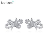 LUOTEEMI Romantic Bow knot Stud Earrings for Women Bridals Wedding Dating with Micro AAA Clear Cubic Zircon Fashion Jewelry Gift