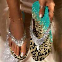 ขายดีที่สุด ioztt2023 - /◎❖ Rhinestone Leopard Print Toe Flat Soft Bottom Slippers Womens