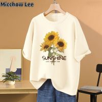 Micchow Lee เสื้อยืดลำลองสำหรับผู้หญิงขนาดใหญ่พิเศษ3XL 100กก. เสื้อแขนสั้นแฟชั่นพิมพ์ลายดอกทานตะวันเสื้อยืดผ้าฝ้าย100สำหรับผู้ชาย