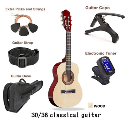 กีตาร์คลาสสิค กีต้าร์โปร่ง 30/38นิ้ว ลูกบิดเหล็ก ทำจากไม้ Acoustic Guitar ทัชชิ่งเล่นง่าย เก็บเงินปลายทางได้