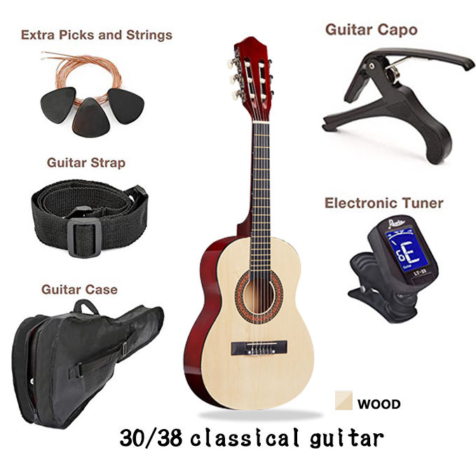 กีตาร์คลาสสิค-กีต้าร์โปร่ง-30-38นิ้ว-ลูกบิดเหล็ก-ทำจากไม้-acoustic-guitar-ทัชชิ่งเล่นง่าย-เก็บเงินปลายทางได้