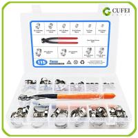 CUFEI 115Pcs 304สแตนเลสสตีล หูเดี่ยวหู ขนาด10นิ้ว 6-28.6มม. ที่หนีบท่อ stepless พร้อมที่หนีบหู เงินสีเงิน คีมหนีบห่วง ท่อน้ำในรถยนต์