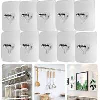 10pcs Adhesive Screws Wall Mount Hanging Nails No Drilling Screw Sticker Photo Frame Hanger for Bathroom Kitchen Storage Picture Adhesives Tape