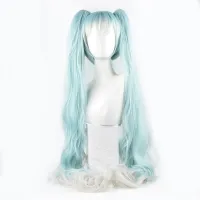 ?วิกผมอะนิเมะ V บ้าน vocaloid ตัวละคร Hatsune Miku วิกผมใหม่หิมะ น้ำแข็งสีฟ้าไล่ระดับวิกผมสีขาว cos