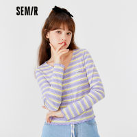 Semir แขนยาวเสื้อยืดผู้หญิงสั้นลาย Drawstring Bottoming เสื้อฤดูใบไม้ผลิ2022ใหม่สลิมฟิตสาวร้อนด้านบน Bm สไตล์